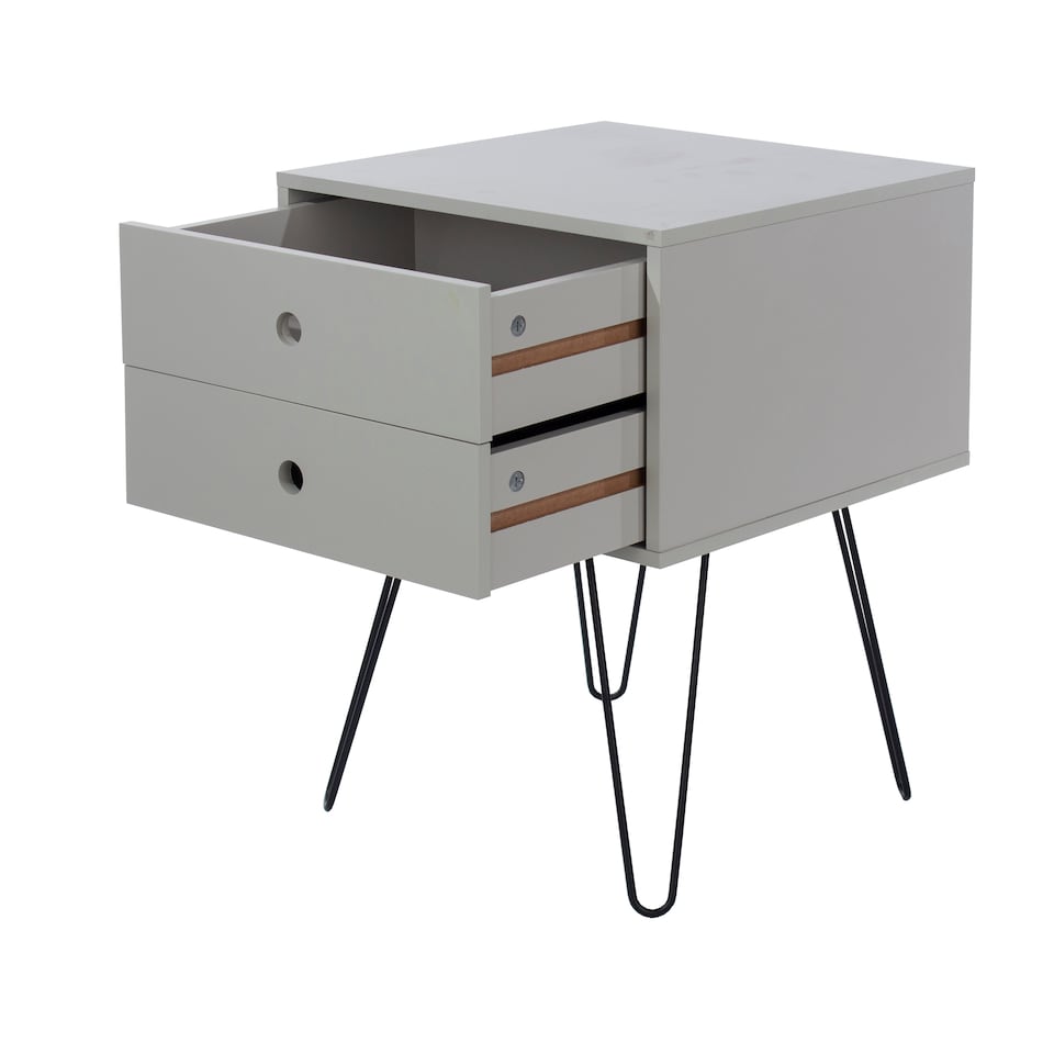 image 1 of Options Telford 2 Drawer Bedside Cabinet - Contemporary Painted Nightstand with Metal Hairpin Legs | Grey | Grey | One Size | 1