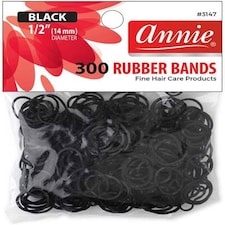 Annie 300 Rubber Bands Black Small Size 1/2" #3147 Elastic Hair Tie