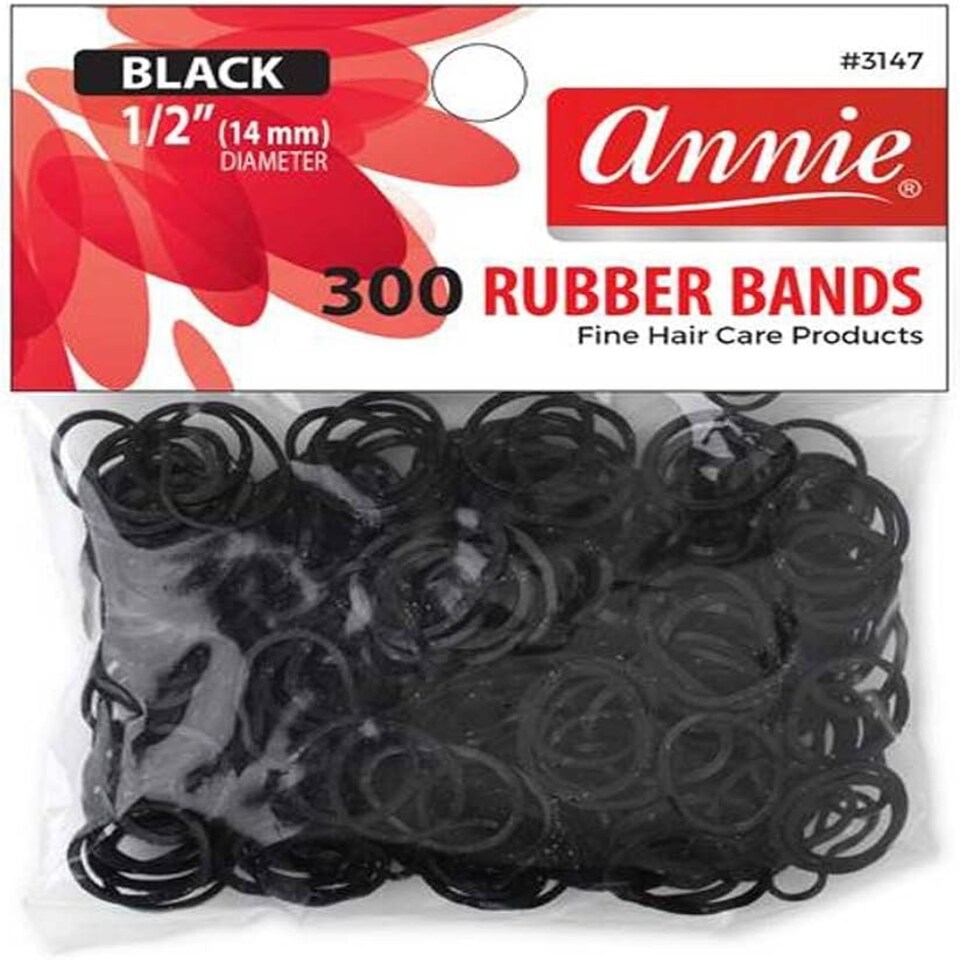 image 1 of Annie 300 Rubber Bands Black Small Size 1/2" #3147 Elastic Hair Tie