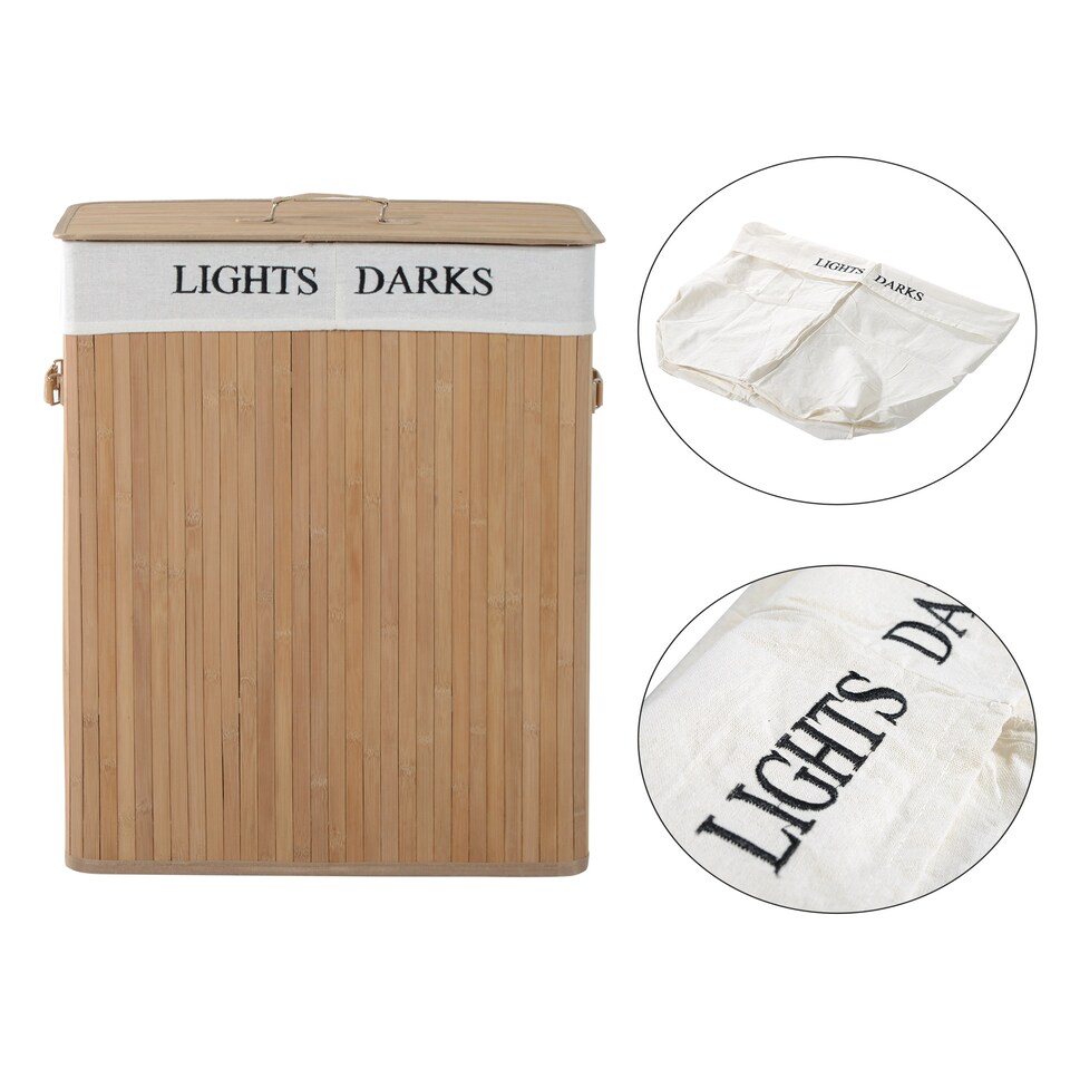 image 1 of HOMCOM 100L Laundry Hamper Large 100L Double Washing Clothes Basket Natural