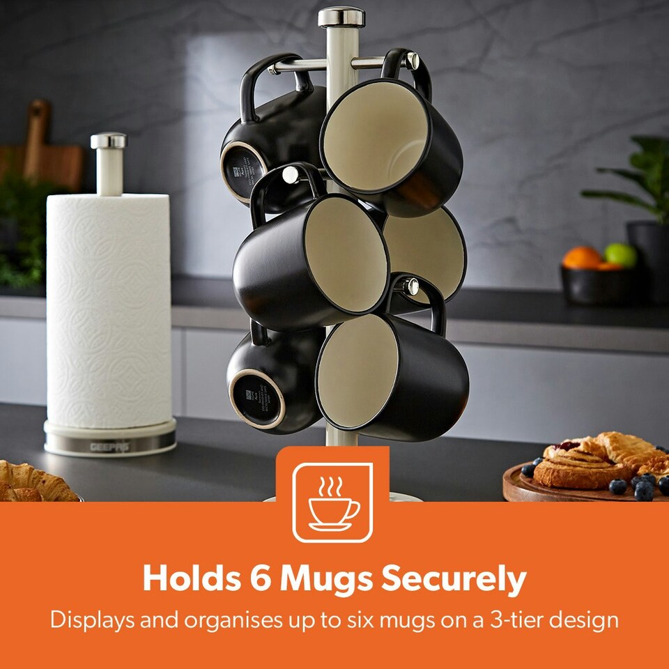 image 1 of GEEPAS Mug Tree and Towel Pole Set | Cream
