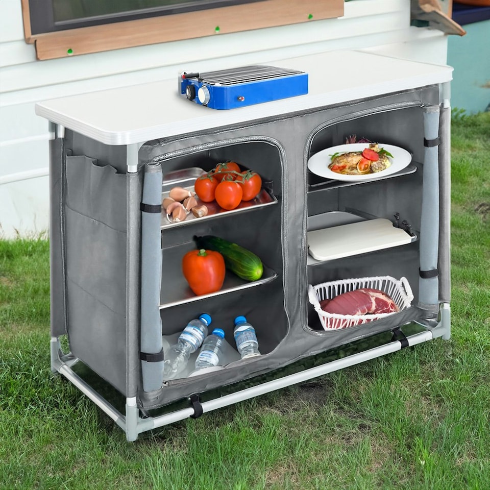 image 1 of Living and Home Portable Camping Kitchen Table with Storage Cabinet
