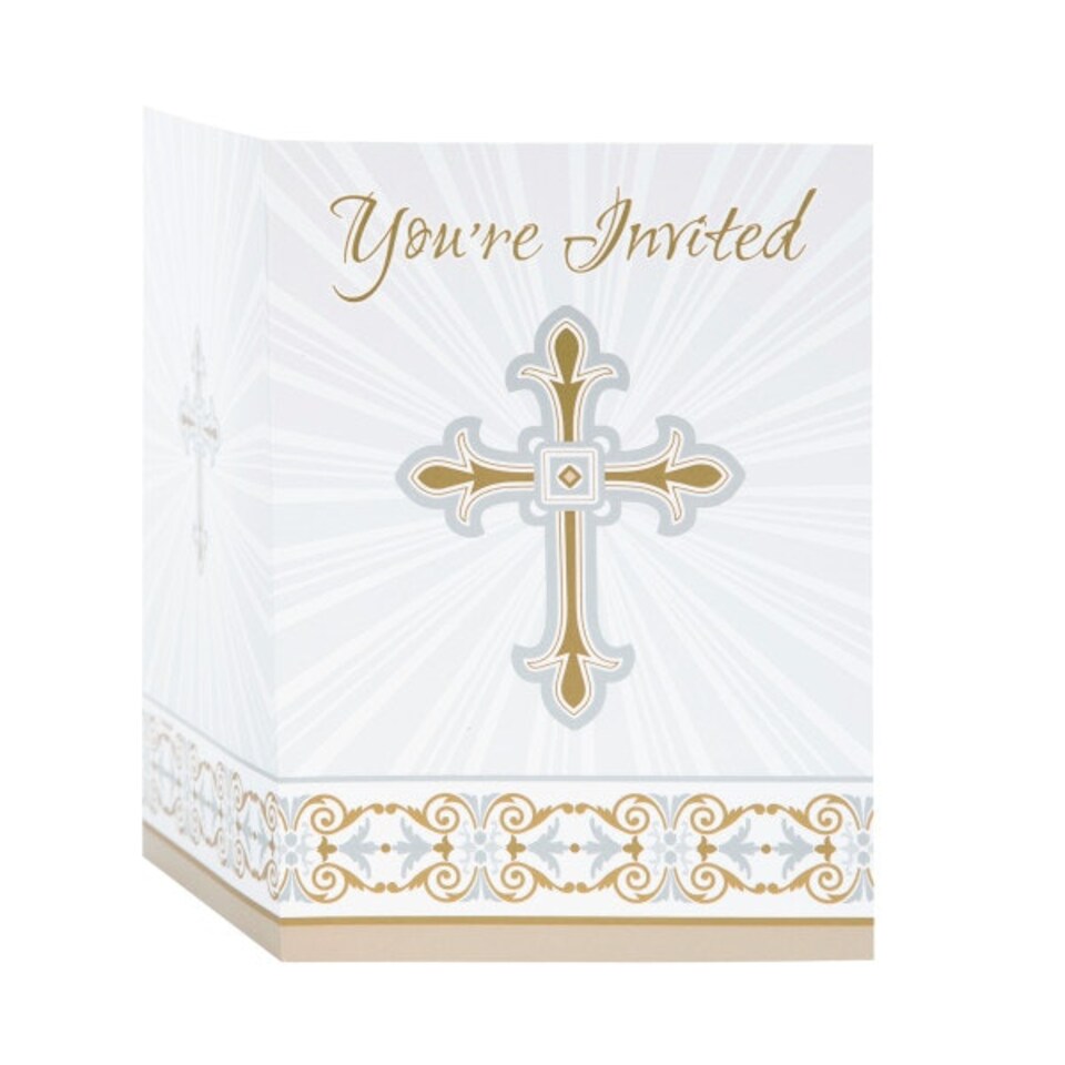 image 1 of Pack of 8 Gold & Silver Radiant Cross Invitations