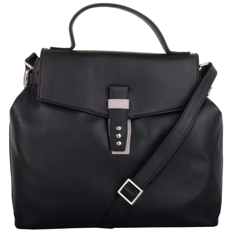 image 1 of Premium Soft Genuine Leather Top Handle Cross Body Shoulder Handbag Cream | Ivory/Tan
