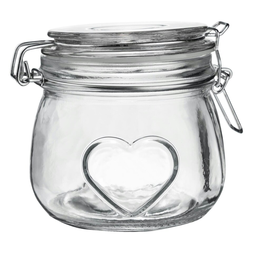 image 1 of Nicola Spring Heart Glass Storage Jars with Labels - 500ml - Clear Seal - Pack of 6