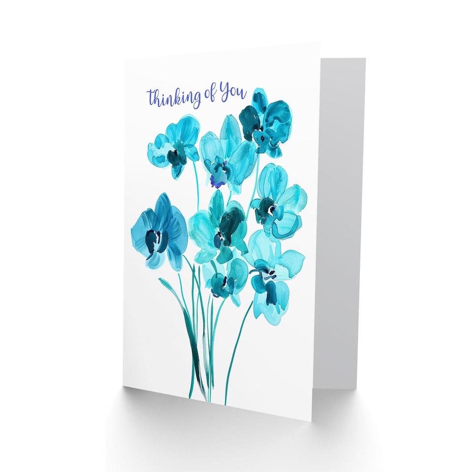 image 1 of Thinking Of You Orchid Flowers Blue Watercolour Sympathy Card