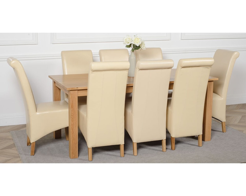 image 1 of Oslo 180 x 90 cm Large Oak Dining Table and 8 Montana Leather Chairs | Cream | Cream