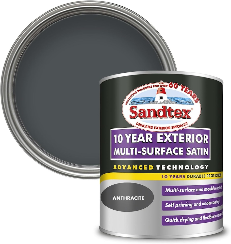image 1 of Sandtex 10 Year Exterior Satin Paint - Anthracite - 750ml