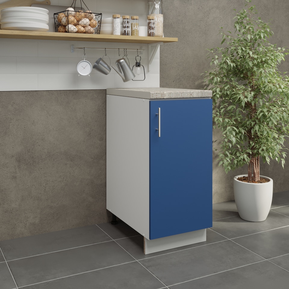 image 1 of JD Greta Adjustable Legs Kitchen Base Unit 400mm Storage Cabinet With Door Shelf 40cm - Navy Blue Matt With Worktop