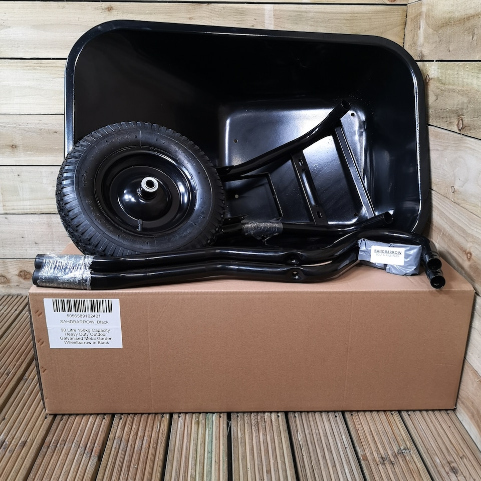 image 1 of 90 Litre 150kg Capacity Heavy Duty Outdoor Galvanised Pneumatic Metal Garden Wheelbarrow in Black