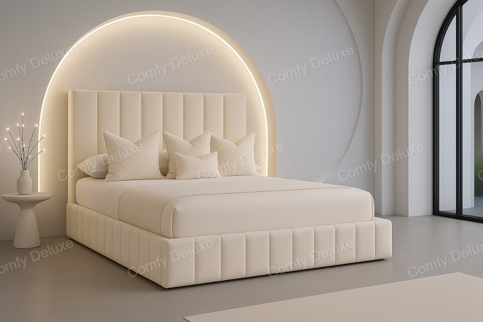 Cream 4ft6 Double Plush Velvet Astro Bed Frame Solid Base