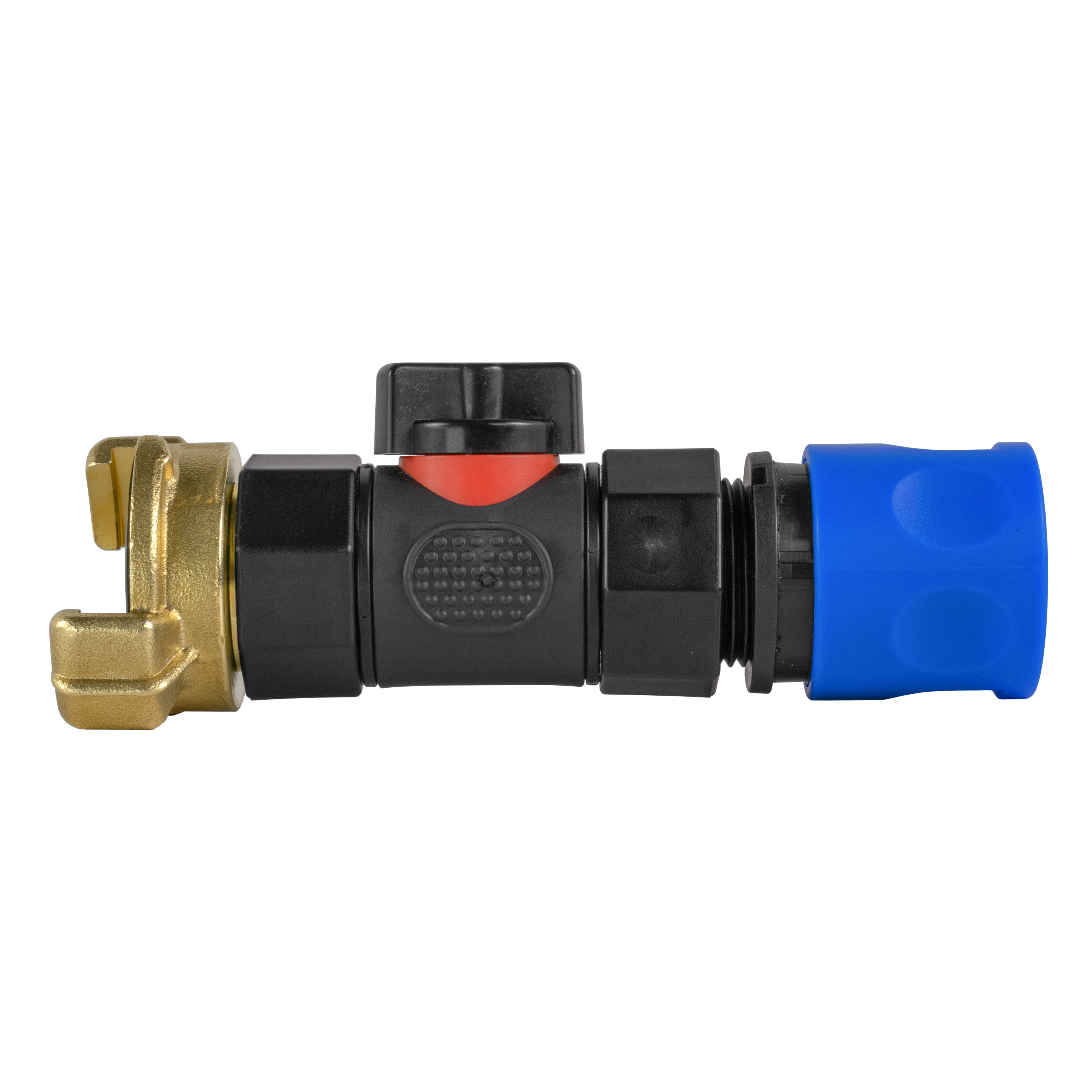 Blue 3-piece Garden Watering Kit with 3/4" BSP Click-Lock Connector, In-Line Soft-Touch Valve and Brass Geka-Style Coupling