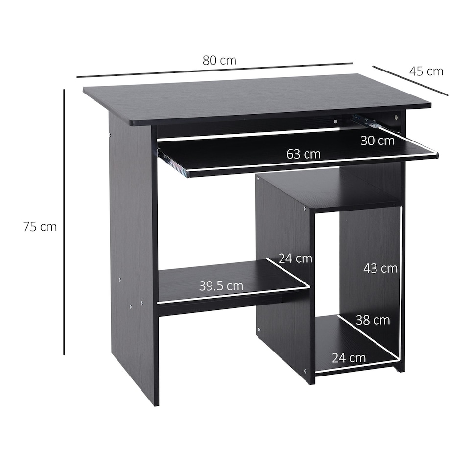 image 1 of HOMCOM Compact Small Computer Table Wooden Desk Keyboard Tray Storage Black