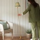 image 4 of Burley Rechargeable Brushed Aged Brass Plate Floor Lamp with Cotswold Green Fabric Zigzag Shade 25cm Integrated LED