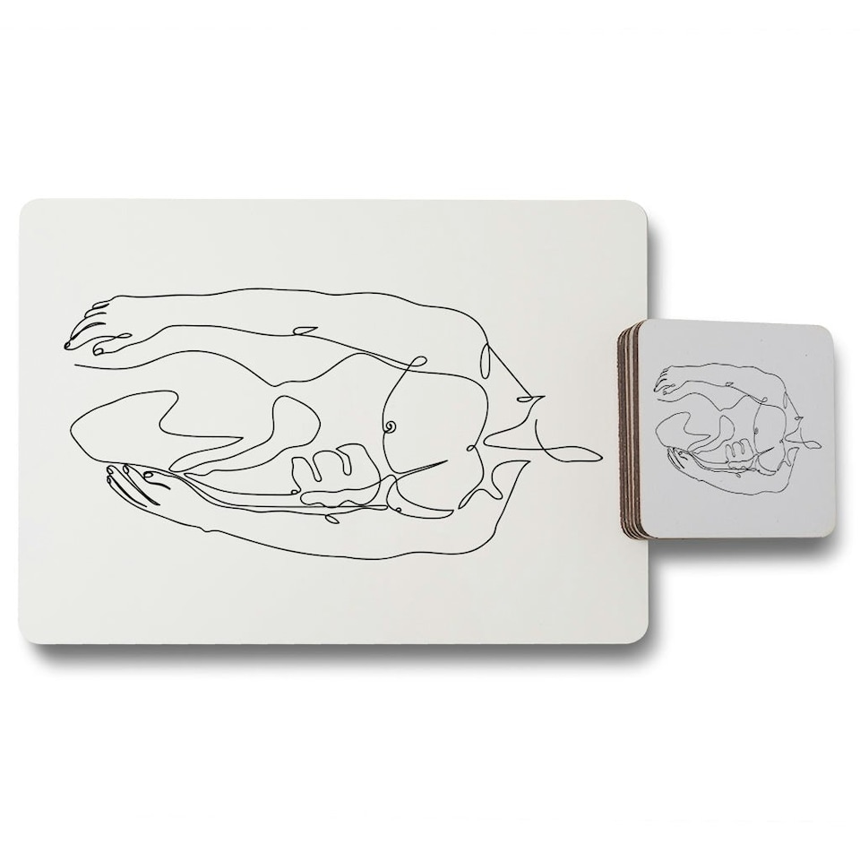 image 1 of line art of male body (Placemat & Coaster Set)