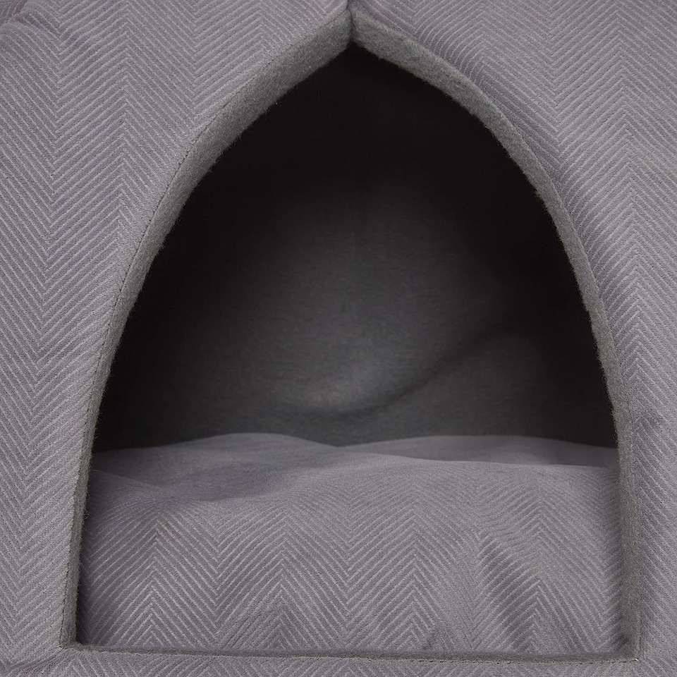 image 1 of Grey Small Pet Dog Cat Bed Folding Dome Pod Puppy Kitten Igloo Cave Tent House