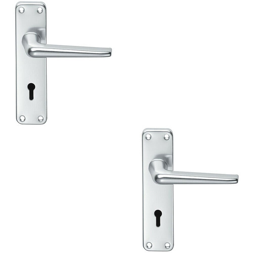 Loops 2x PAIR Straight Tapered Handle on Lock Backplate 152 x 41mm Satin Aluminium