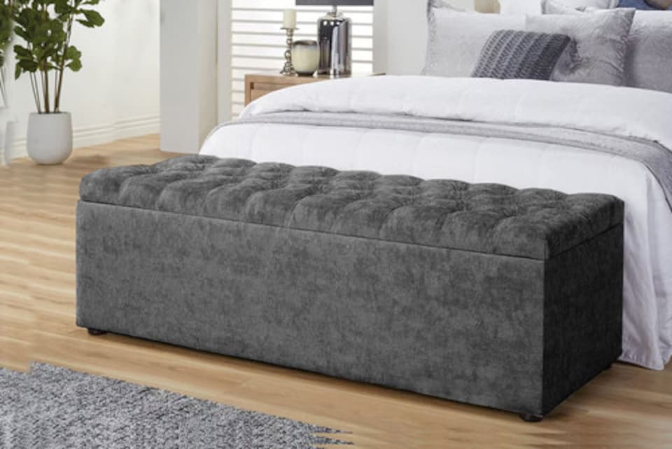 image 1 of 180cm Chesterfield Ottoman Storage Box -Upholstered Blanket Box - Dark Grey Naple Ottoman Bench
