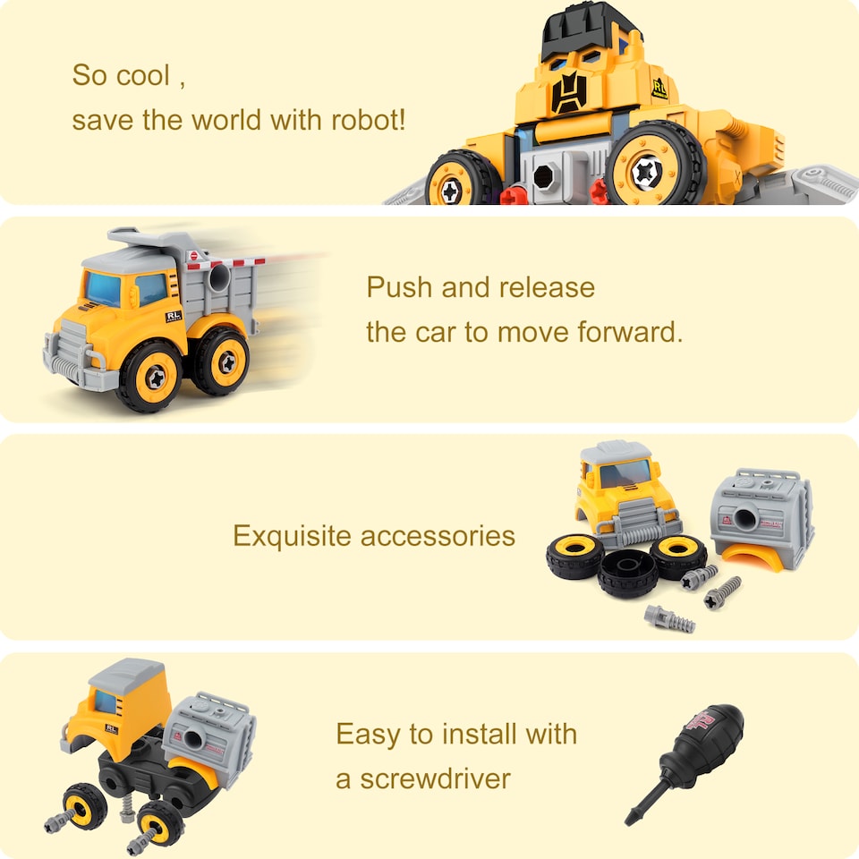 image 1 of Pack of 5 DIY Digger Trucks – Transform into 1 Big Robot!