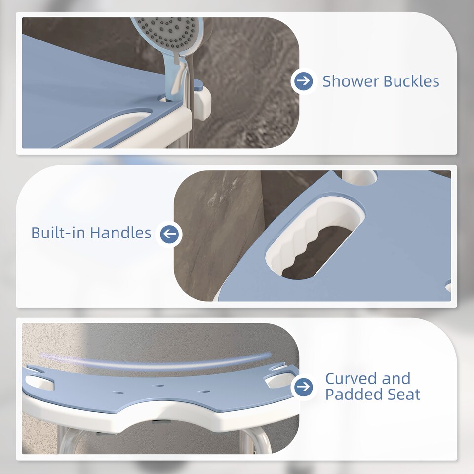 image 1 of HOMCOM Aluminium Shower Stool for Disabled Elderly Non-Slip Bath Stool Light Blue