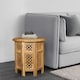image 4 of Antique Effect Round Carved Wooden Bedside Lamp Table Side End Coffee Table Large 45 x 45 x 45 cm