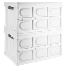 TekBox 56L White Folding Storage Box - Set of 2 Boxes