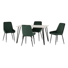 Marlow & Avery Indoor Dining Set with 4 Chairs - White Marble - Emerald Green Velvet | Green | White Marble/Emerald Green | 5