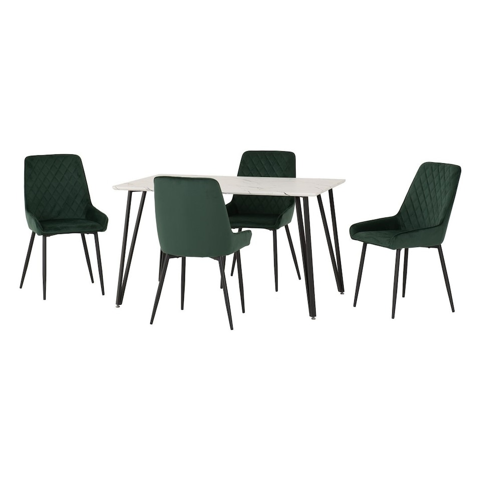 image 1 of Marlow & Avery Indoor Dining Set with 4 Chairs - White Marble - Emerald Green Velvet | Green | White Marble/Emerald Green | 5