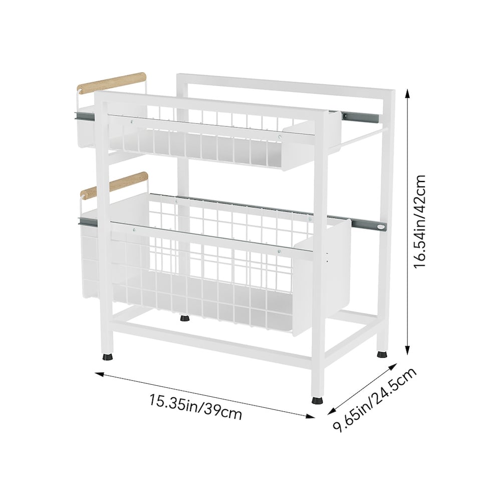 image 1 of Living and Homr Kitchen Pull-Out Storage Organiser for Cabinet, White, Double Layer-M | White
