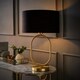 image 2 of ValueLights Antonia Black Fabric Drum Lamp Shade Brushed Gold Oval Table Lamp with LED Bulb Gold