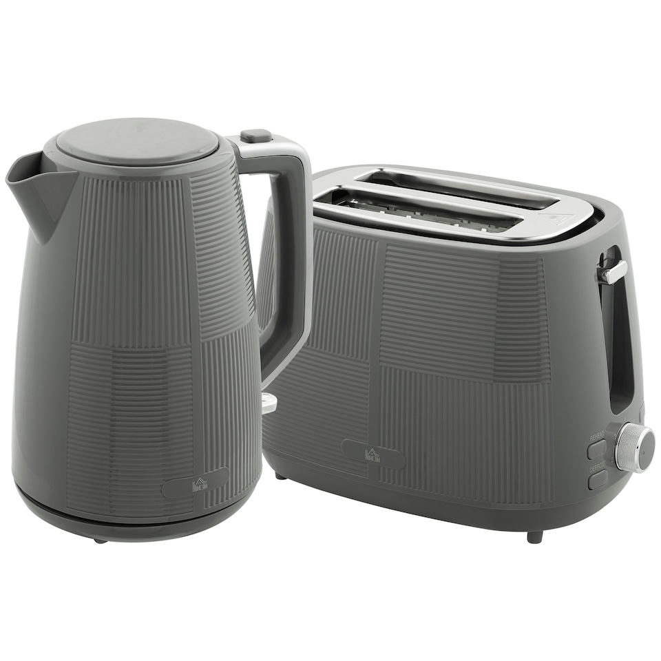 image 1 of HOMCOM 1.7L Fast Boil Electric Kettle and 2 Slice Water Toaster Set, Grey