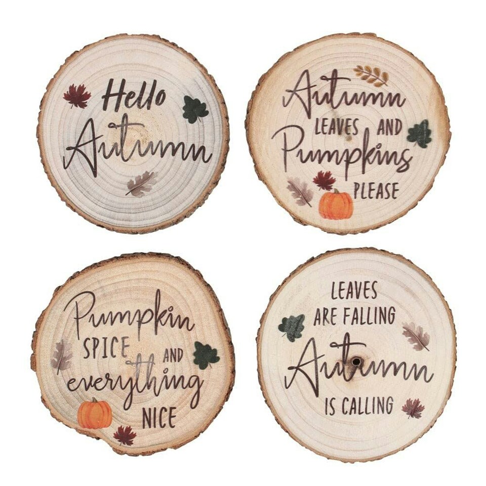 Hello Autumn Wood Slice Coaster Set (4/20) - Something Different - AU_67822