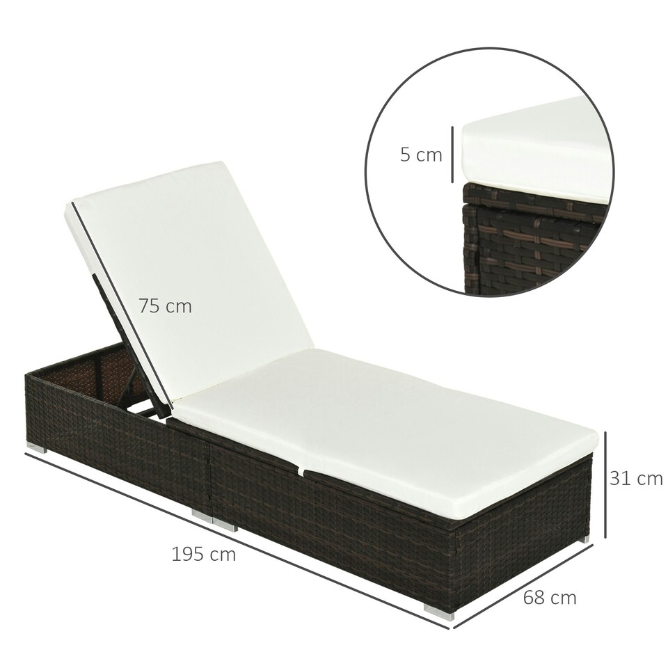 image 1 of Outsunny Rattan Sun Lounger