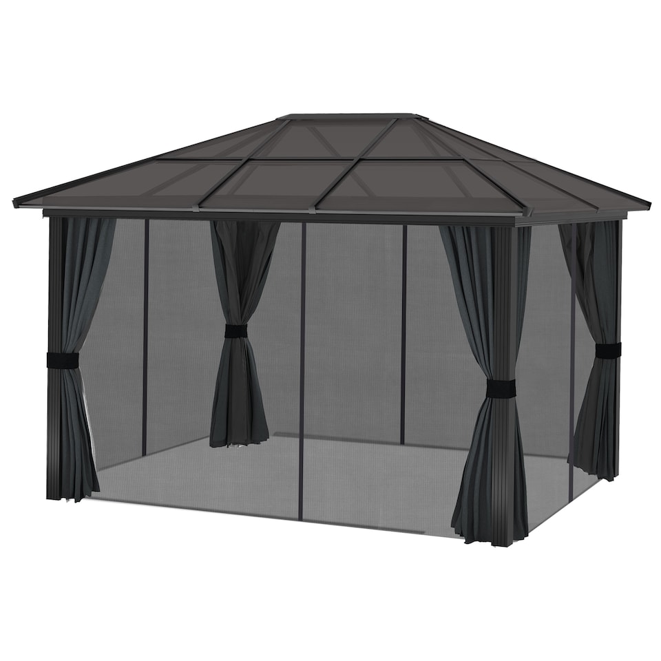 image 1 of Outsunny 3 x 3.6m Aluminium Hardtop Gazebo Canopy w/ Polycarbonate Top | Black | Black and Dark Grey | 360 x 300 x 265 cm