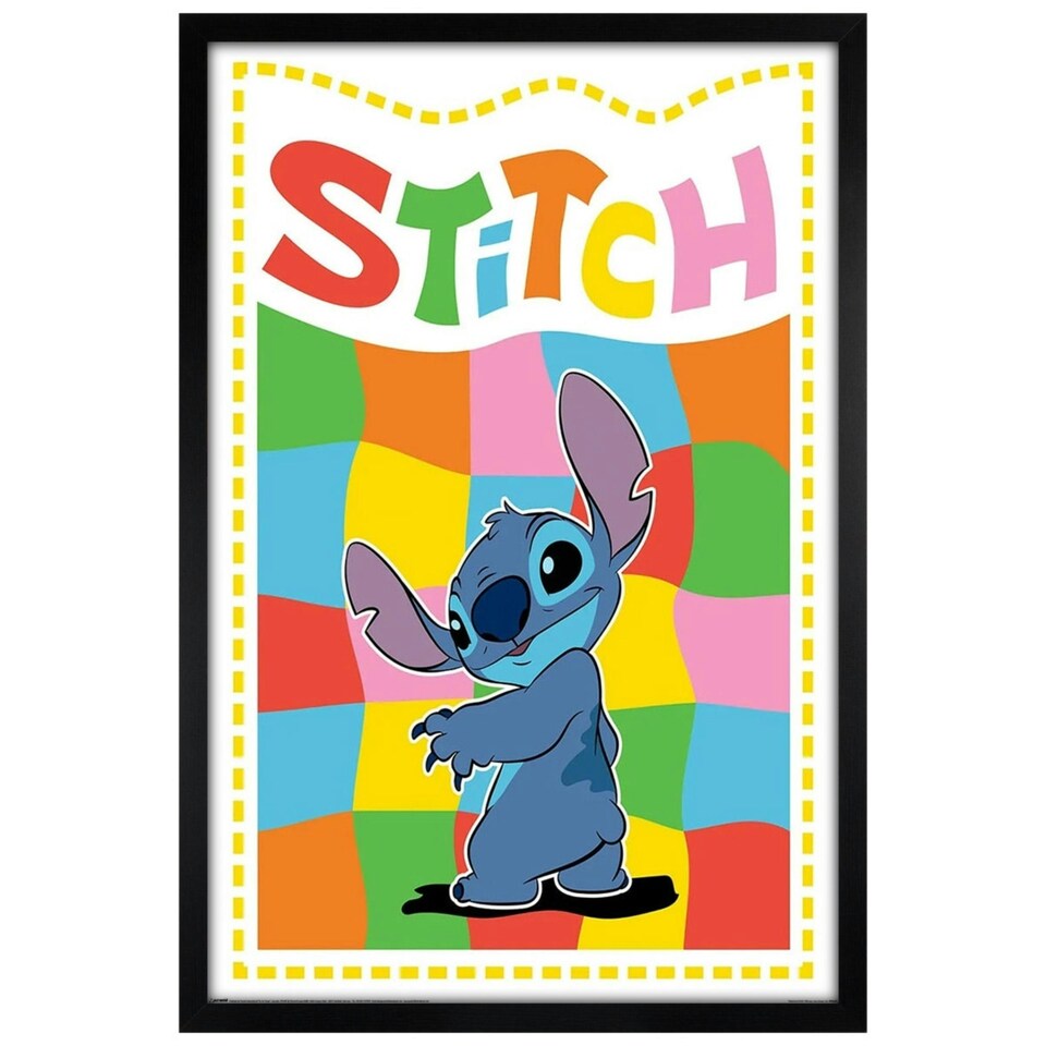 image 1 of Black Wooden Framed Stitch (Chequered Stitch) Maxi Poster