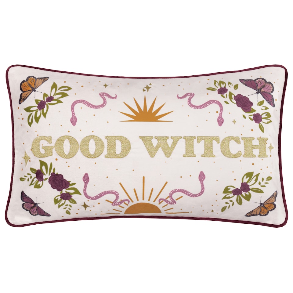 image 1 of Furn Good Witch Embroidered Velvet Cushion | White | Angel White