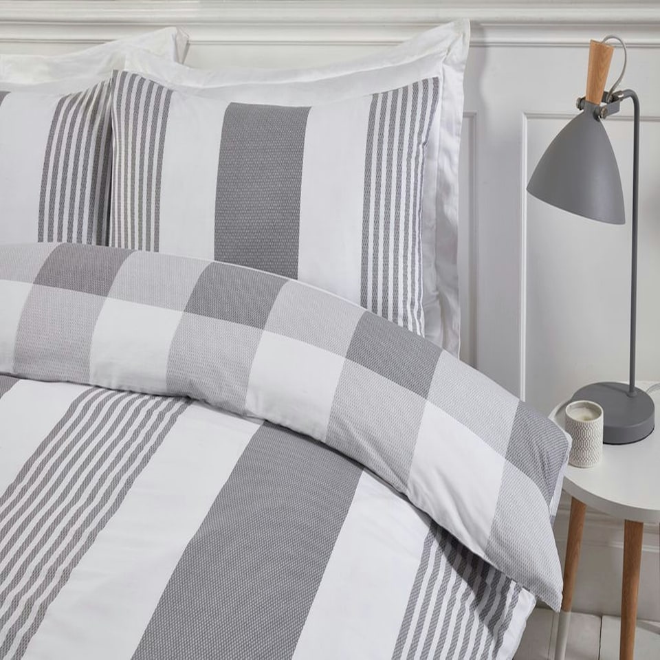 image 1 of PH Chambray Stripe Duvet Cover Set with Pillowcase Blue | Super King
