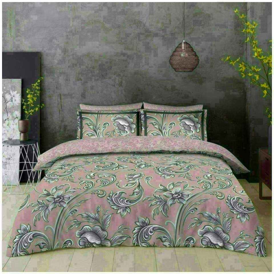 image 1 of Imogen Floral Printed Duvet Cover Set Reversible Polycotton Beddings Pink | Single