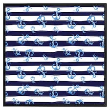 Blue anchors on navy striped background (Picture Frame) Black | S