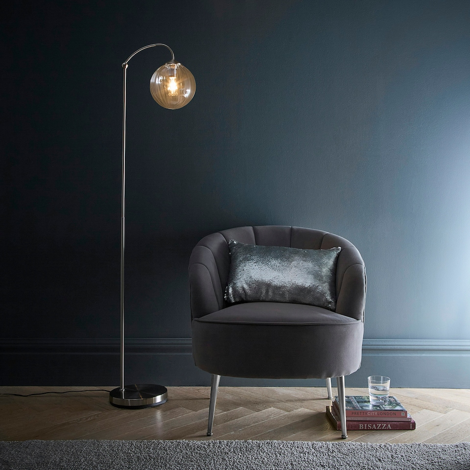 image 1 of Bianca Satin Nickel Floor Lamp Ribbed Glass Silver