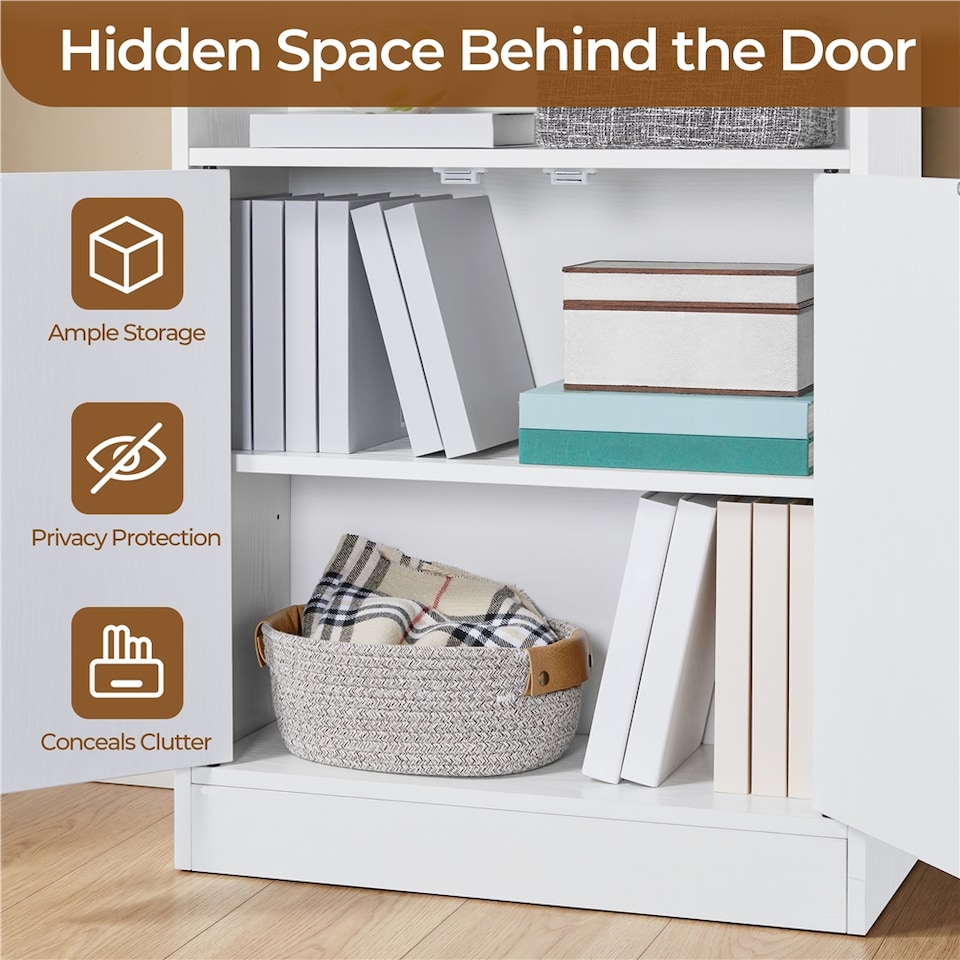 image 1 of Yaheetech 7-Tier Tall Bookcase with 2-Door Cabinet-White