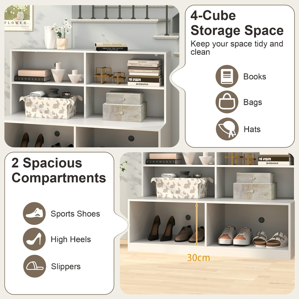 image 1 of COSTWAY Entryway Shoe Cabinet 2-in-1 Storage Shoe Bench White