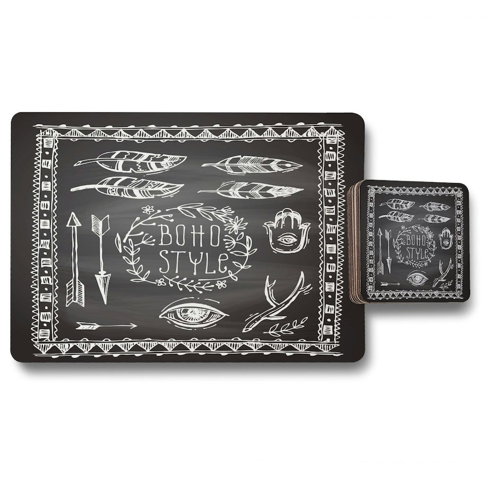 Boho Style motivating phrase (Placemat & Coaster Set)