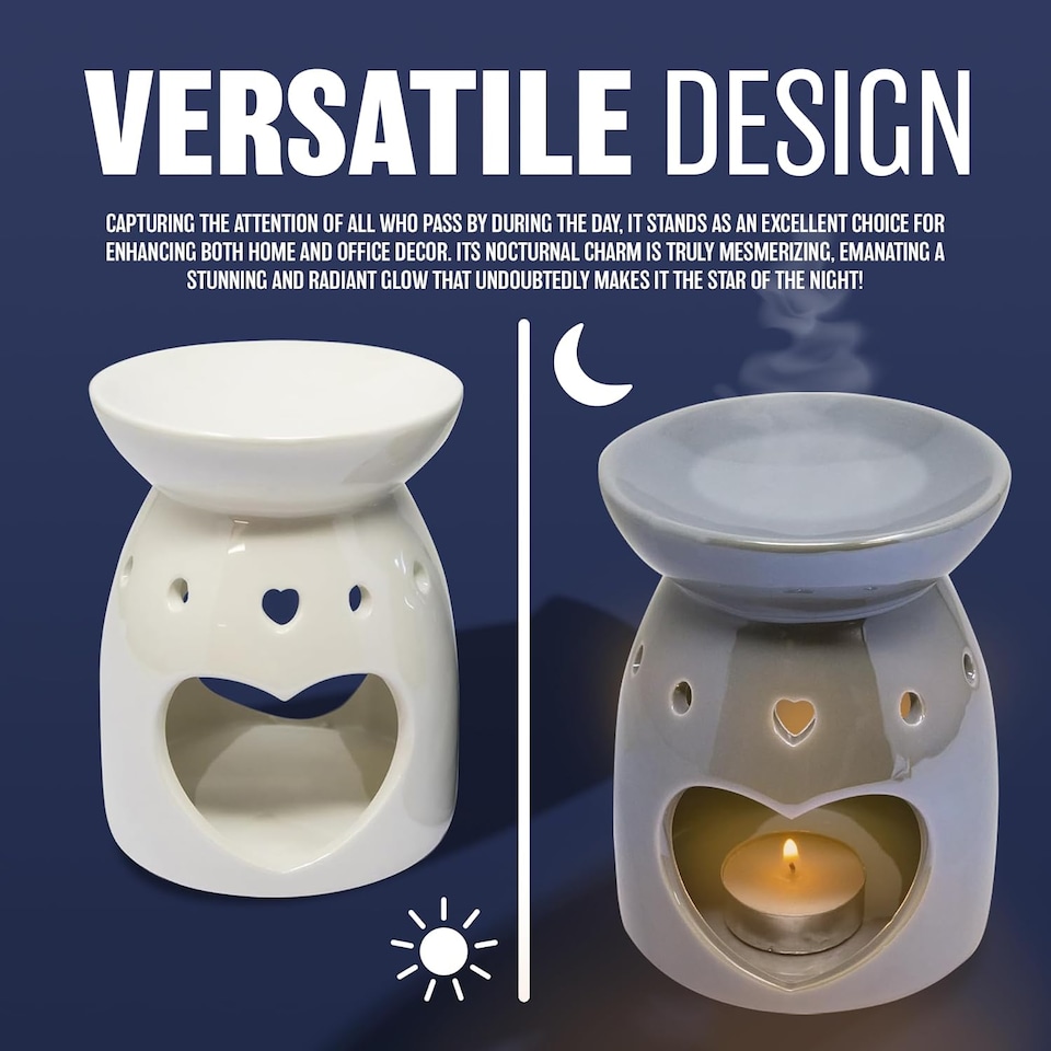image 1 of Set Of 2 Wax Melt Burner Ceramic Essential Oil Burners Decor Pattern Scented Diffuser Warmer