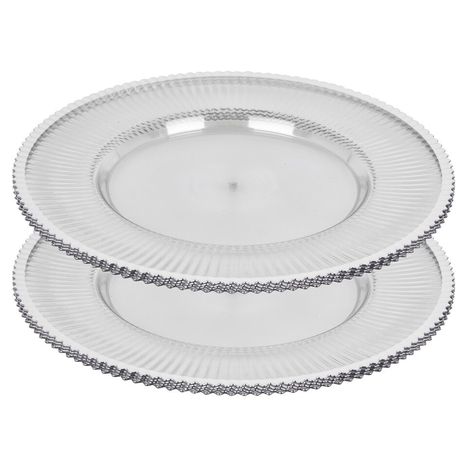 image 1 of Clear Fluted Charger Plates Silver Gold Wedding Tableware Underplates | Silver | Silver | Set of 12