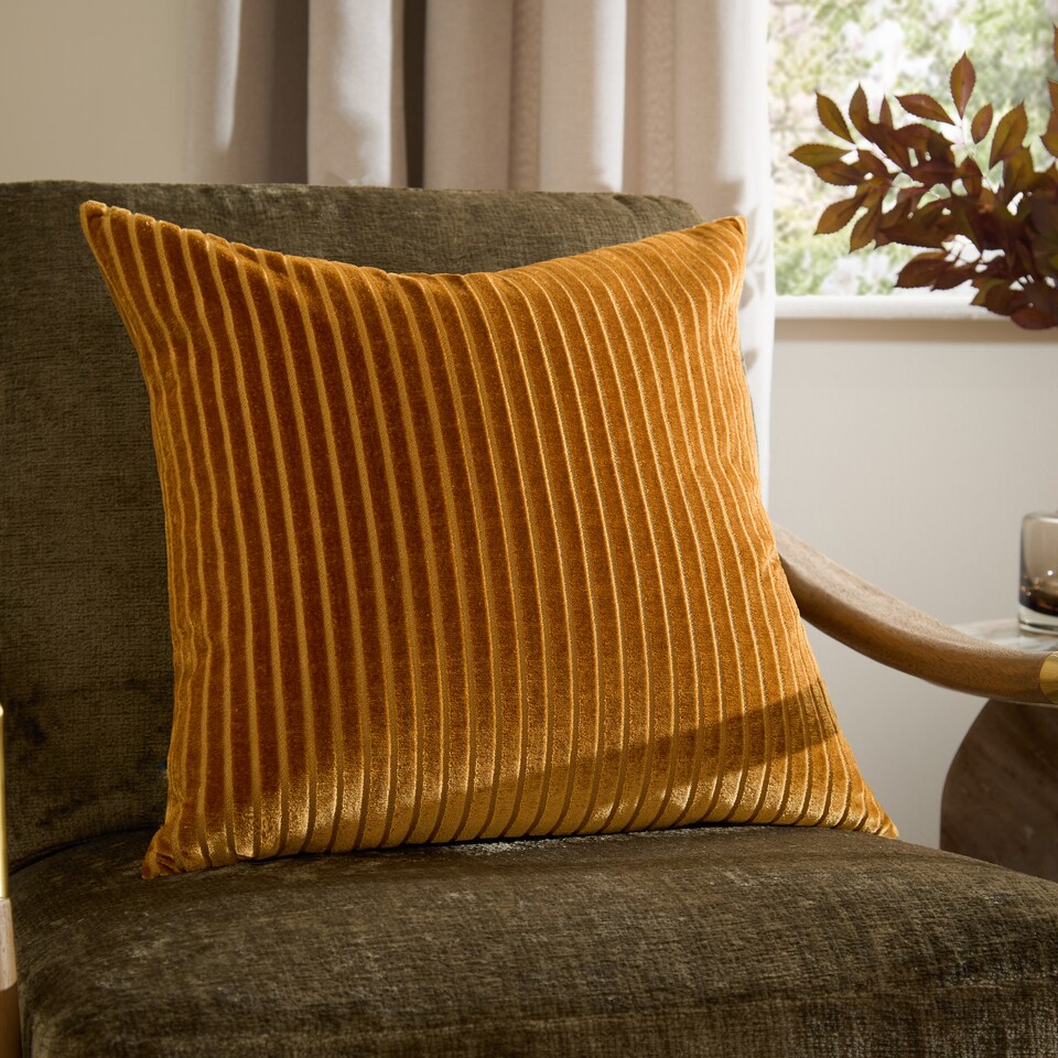 image 1 of Paoletti Savoy Stripe Velvet Cushion | Gold | Gold