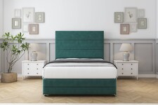 Sloomy Monaco Emerald Plush Divan Bed With Mattress 2 Drawers Right Side With 26" Strutted Headboard & 12" Matching Footboard 5' King | Green | Emerald | King | 1