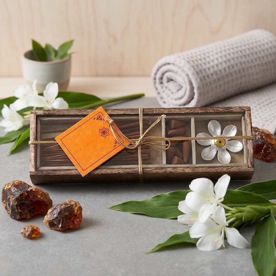 image 1 of Homescapes Zen Incense Gift Set – Dark Amber & Ginger Lily