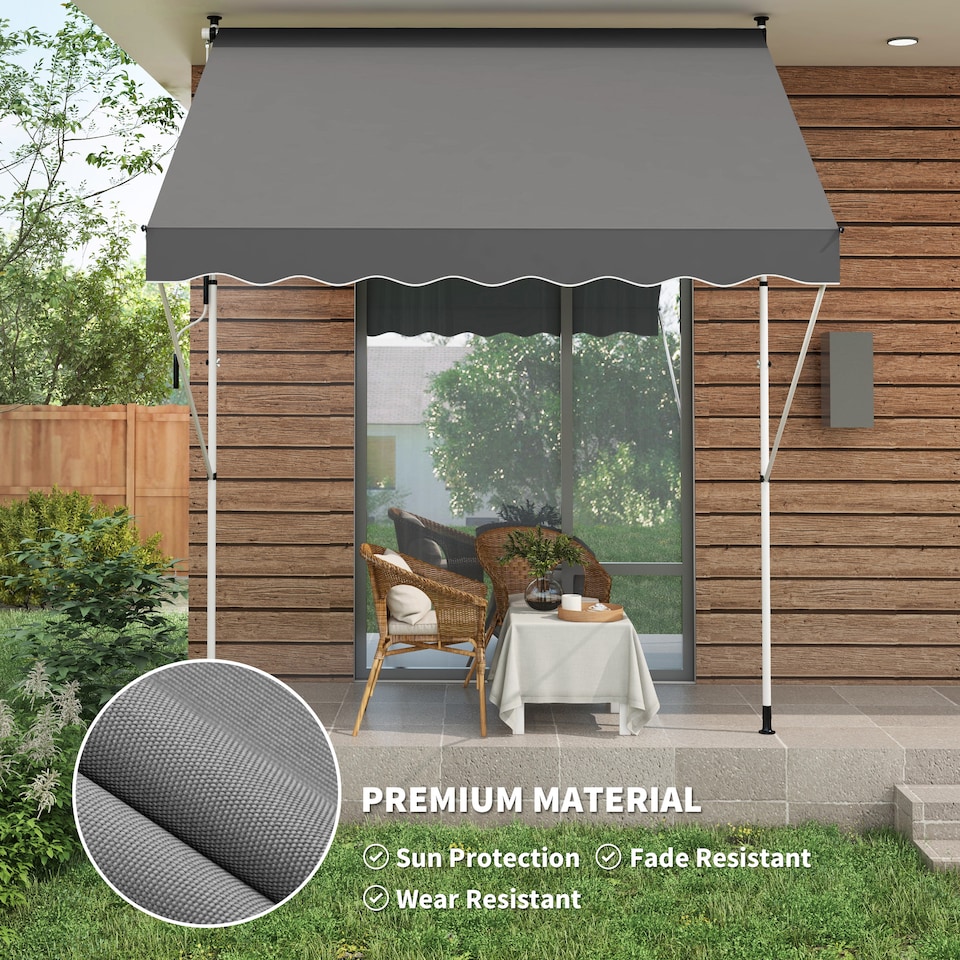 image 1 of Outsunny 3 x 1.5 m Retractable patio Awning Floor-to-ceiling shade, Grey | Grey | 1