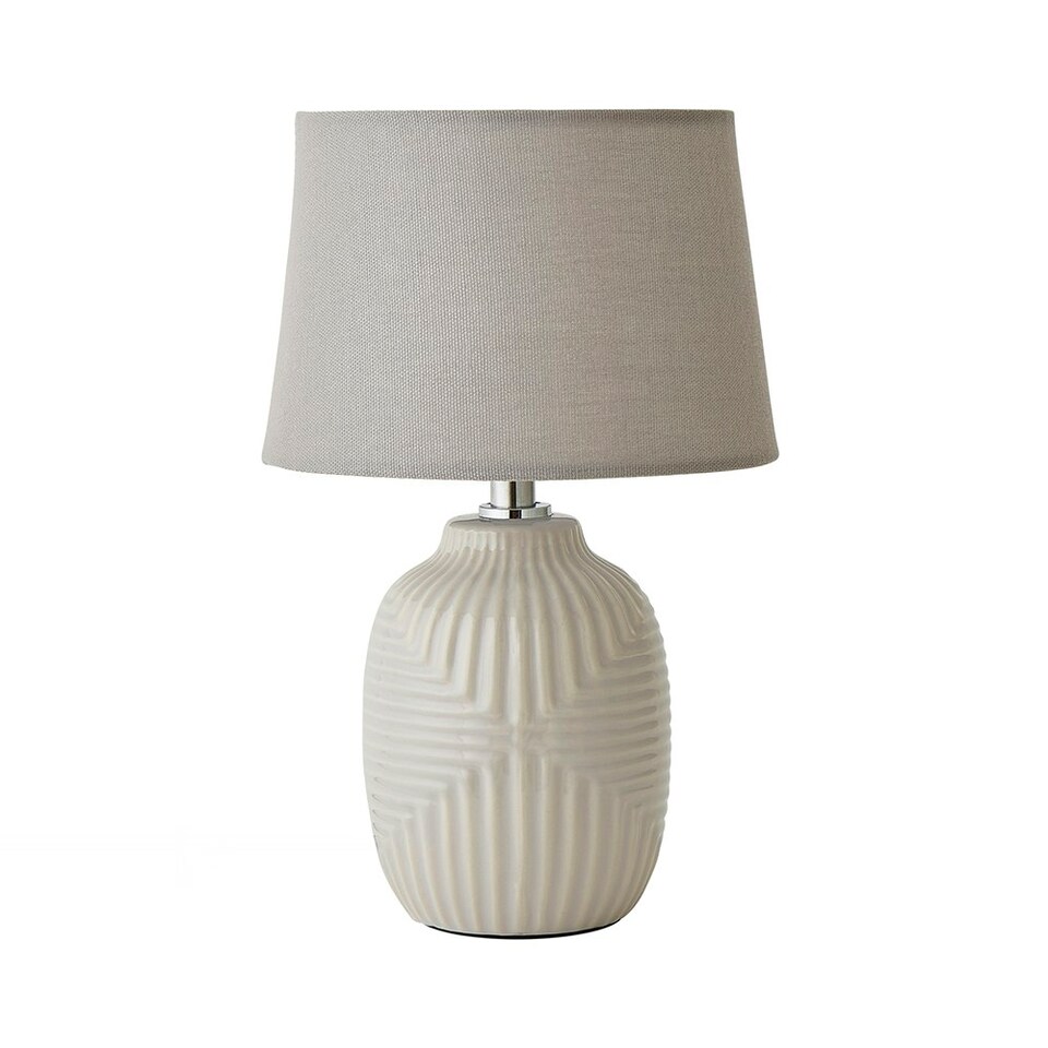image 1 of ValueLights Harrison Tapered Lamp Shade Grey Geometric Ribbed Pattern Gloss Small Table Lamp Grey